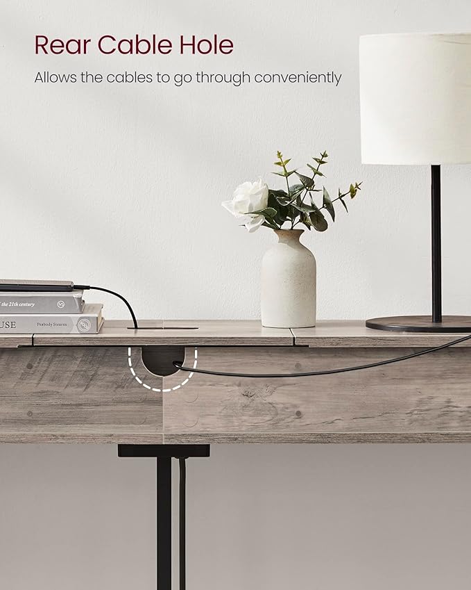 VASAGLE 70.9-Inch Console Table with Outlet and Shelves, Sofa Table with Charging Station, Behind Couch Table Skinny, Entryway Table for Hallway, Living Room, Heather Greige and Ink Black ULNT118B02