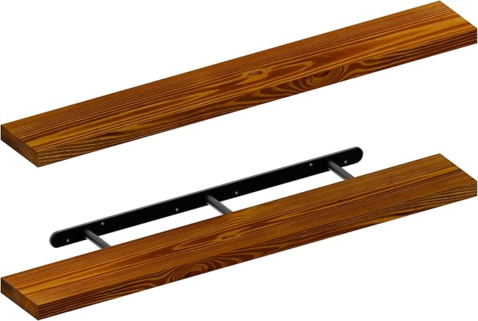 foxsky 48 Inch Solid Pine Wood Floating Shelves for Wall with Hidden Brackets, Rustic Farmhouse Wall Mounted Shelf for Bathroom, Living Room, Bedroom, Kitchen, Office Decor (Honey Oak)