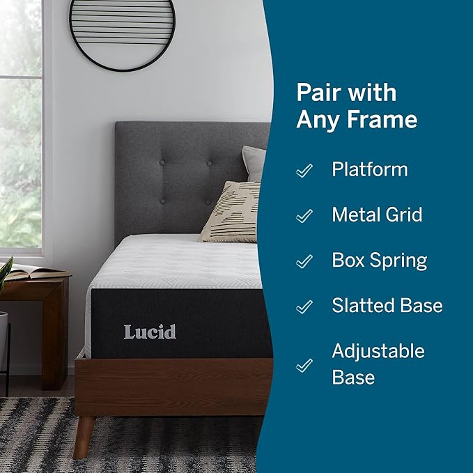 Lucid 12 Inch Memory Foam Mattress - Medium Plush Feel - Infused with Refreshing Bamboo Charcoal and Cooling Gel - Bed in a Box - Temperature Regulating - Pressure Relief - Breathable - Full Size