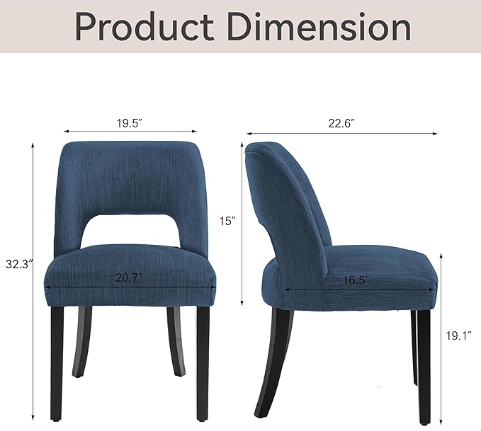 VKNOW Wooden Dining Chairs Set of 4, Modern Fabric Upholstered Dining Room Chair Kitchen Chairs, Farmhouse Dinner Chair for Kitchen Dining Room, Blue-Black Legs