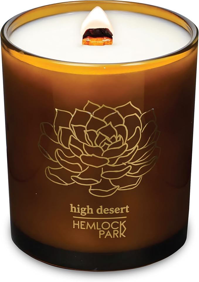 Hemlock Park Amber & Gold Wood Wick Candle Handcrafted with Natural Coconut Wax (Large 14 oz, High Desert)