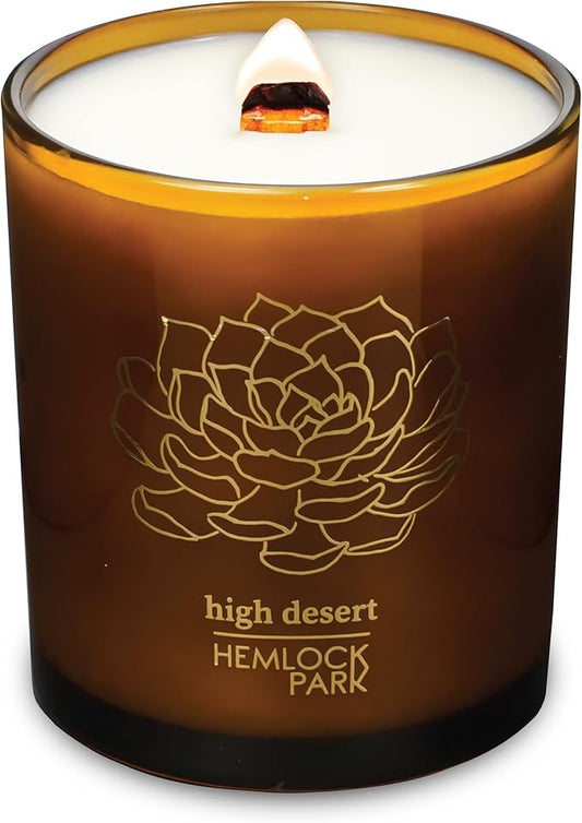 Hemlock Park Amber & Gold Wood Wick Candle Handcrafted with Natural Coconut Wax (Large 14 oz, High Desert)