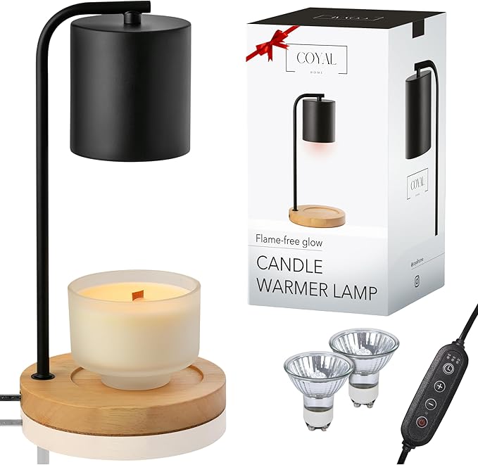Candle Warmer Lamp with Timer and Dimmer & Includes 2 Bulbs, Electric Wax Candle Lamp Warmer for Jar Candles, Home Decor Aesthetic, and House Warming Gifts - Black Wood