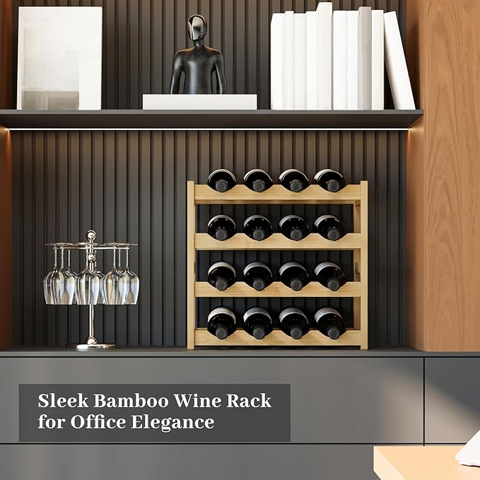 Wine Rack，Bamboo Wine Storage Cabinet Shelf，Countertop Wine Shelf- Freestanding Wine Holder for Kitchen & Pantry (Natural, 4-Tier)