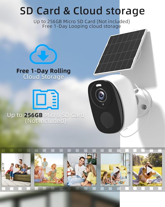 2.4&5ghz WiFi Solar Security Cameras Wireless Outdoor,2K QHD Home Security System, Solar Cameras Kit with 130° Ultra-Wide View, 2-Way Talk, IP65,Color Night Vision, Spotlight & Siren (1, White)
