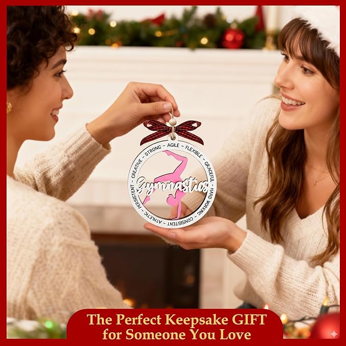 Gymnastics Ornament - 2 Layer Wooden Gymnast Ornament Girl - Gymnastics Gifts for Girls for Gymnasts - Gymnastic Ornaments for Christmas Tree - Gymnastic Gift for Kids, Althete