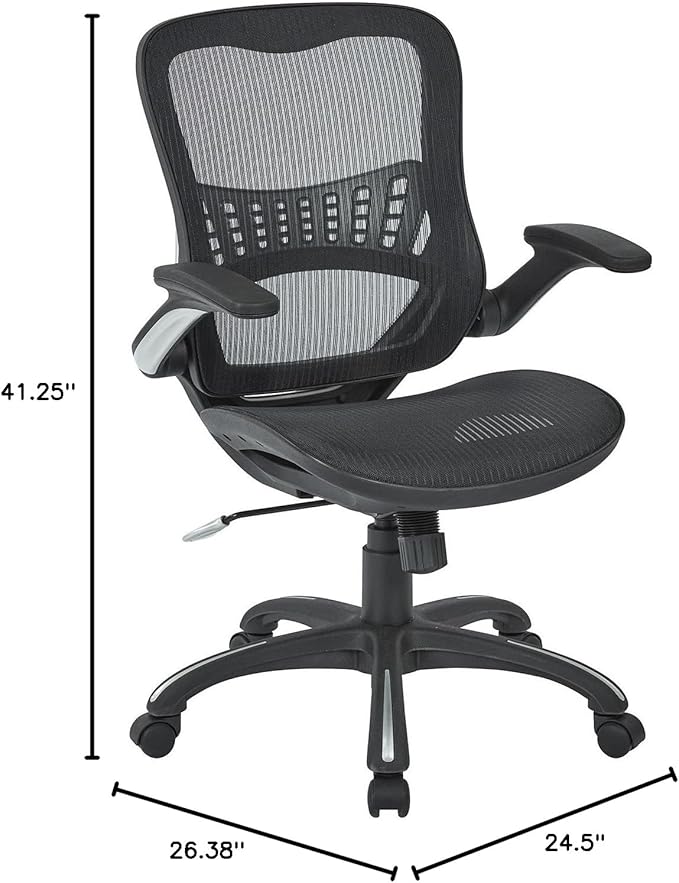 Office Star Ventilated Manager's Office Desk Chair with Breathable Mesh Seat and Back, Black Base, Black
