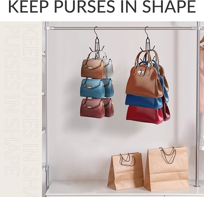 ZEDODIER Purse Hanger Organizer for Closet, 4 Pack Hanging Bag Holder, Keeping Purses Visible and in Good Condition, Metal Handbag Storage Hook Backpack Rack Space Saving Hanger, Black