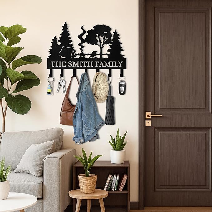 Personalized Metal Key Holder Wall Mount, Custom Name Camper Key Holder for Wall, Camping Decor, Key Hanger Organizer for Entryway Front Door Hallway Office, Housewarming Gifts Color06