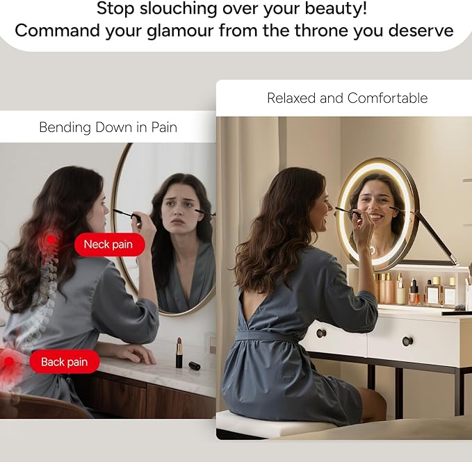 Small Vanity Desk with Mirror for Bedroom: Compact Makeup Table Set with Lights - 31.5 inch White Dresser Vanities with Chair for Girls