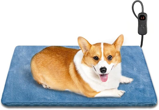 Heated Cat Bed, Adjustable Temperature Dog Cat Heating Pad with 6 Temp & 5 Timer, Pet Heating Pad for Cats Dogs with Chew Resistant Cord, Electric Dog with Washable Cover 18X18