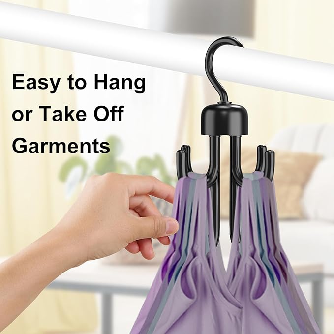 3Pcs Tank Top Hanger, Rotatable Bra Hangers for Closet Organizer, Max 72 Storage Capacity Belt Hanger, Plastic Space Saving Closet Organizers Apartment Dorm Essentials for Bra (1, Black)