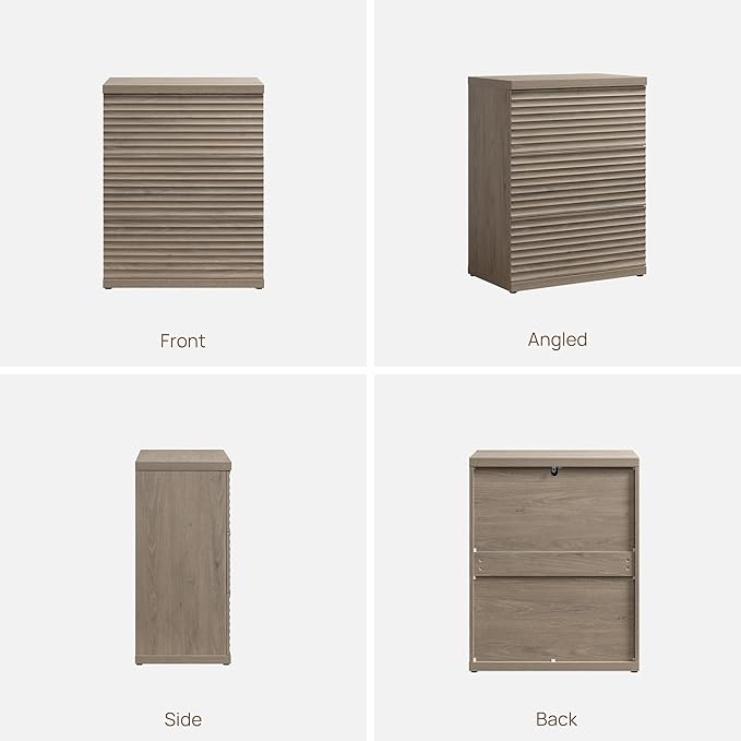 SICOTAS Fluted Sideboard Buffet Cabinet with Storage, Modern Credenza Storage Cabinet with 3 Larger Drawers, Mid Century Coffee Bar Table for Living Room Entryway Kitchen, Grey Alder (2 PCS)