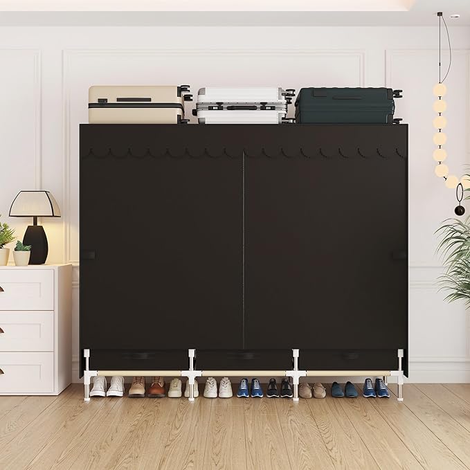 Portable Wardrobe Closet Durable and Easy to Assemble Heavy Duty Clothes Rack with Non-Woven Cover Fabric Best for Bedroom and Easy Storage and Organization (Brown-A)