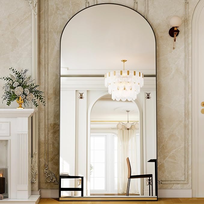 GLSLAND-77 x38 Arched Full Length Mirror - Oversize Floor Mirrors Aluminum Alloy Frame Full Body Dressing Mirror for Bedroom Living Room,Black