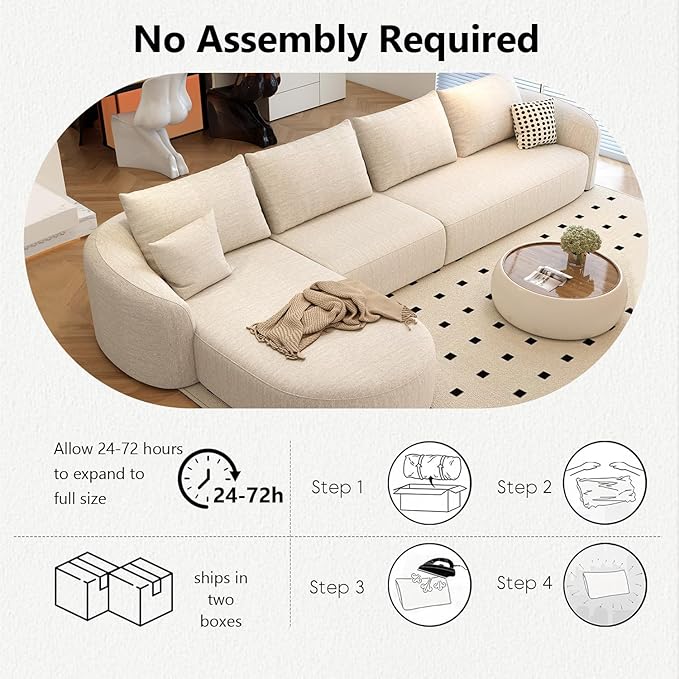 138.6" Modular Sectional Couches Luxury Modern Curved Back Sofa,Minimalist Comfy L-Shape Boneless Cloud Couch for Living Room Apartment,(Left Facing Chaise,White)