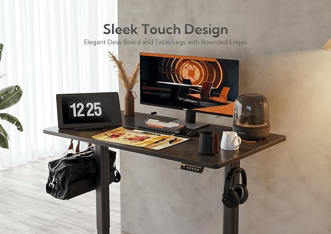 Claiks Electric Standing Desk, Adjustable Height Stand up Desk, 40x24 Inches Sit Stand Home Office Desk with Splice Board, Black Frame/Black Top