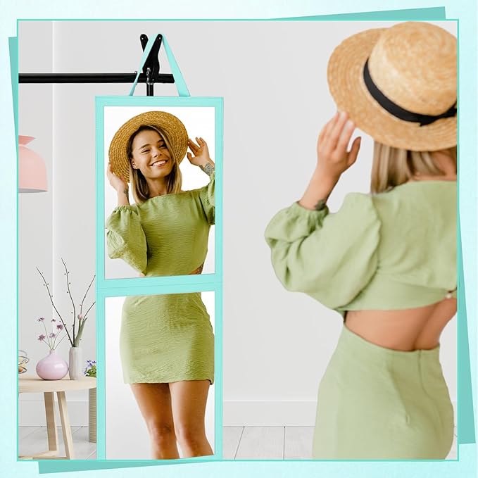 Foldable Portable Full Length Mirror for Dorm Dance Backstage Camping Travel Hanging Folding Makeup Body Mirror for Dancers Artists Home Aestheticians Spa(Mint Green,33.5" X 13.4")