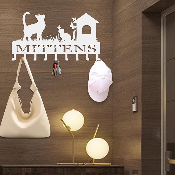 Custom Metal Key Rack Hooks, Personalized Key Holder for Wall, Cat, Cat House Theme Wall Decoration Key Hooks, Key Hanger Organizer for Living Room, Entryway, Pet House, Bedroom Decor