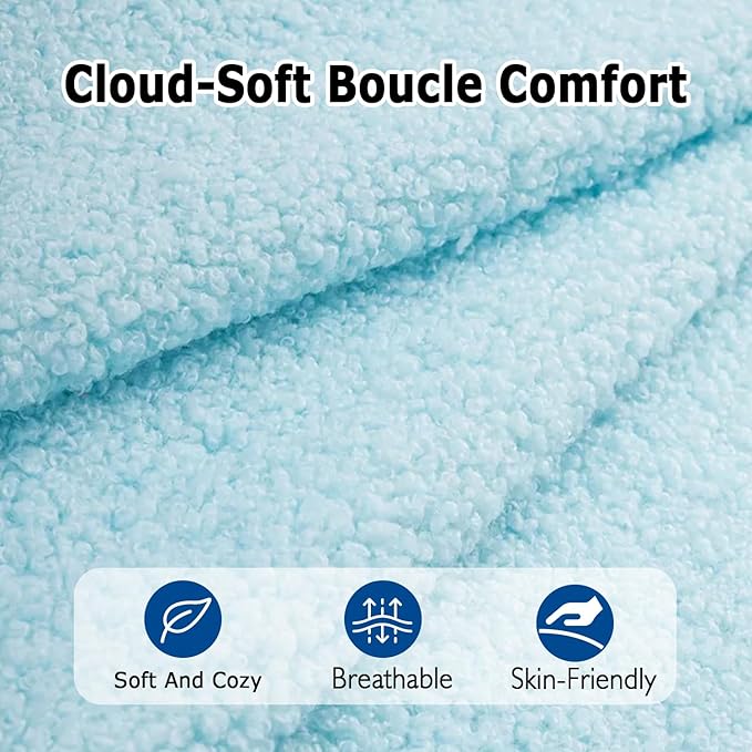 Blue Boucle Dining Chairs Set of 6, Upholstered Dinner Chair with Metal Frame, Dining Room Chairs with Padded Seat, Round Modern Seating for Living Room