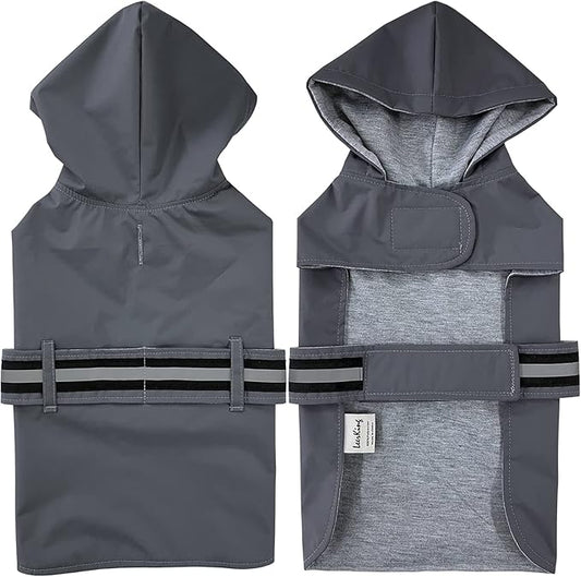 LeerKing Raincoat for Dogs - Hooded with Leash Hole, Waterproof Double Layer Coat Jacket with Lining, 10 Sizes for Small Medium and Large Dogs,Grey,XL