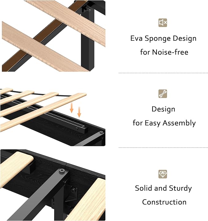 Wooden Bed Frame Queen Size with Headboard & Sliding Barn Door Storage Footboard, Farmhouse Platform Bedframe with Charging Station, No Box Spring Needed (Black, Queen)