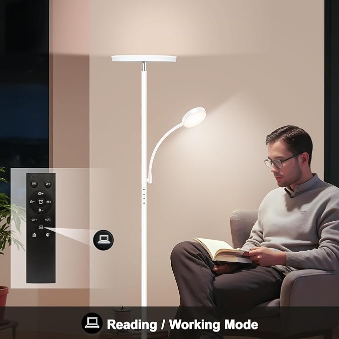 Floor Lamp,Upgraded 42W/4200LM Super Bright Floor Lamp,2-in-1 LED Dimmable Standing Lamp with Reading Light,Tall Standing Lamp with Stepless Dimmable,Modern Floor Lamps for Living Room,Bedroom,Office