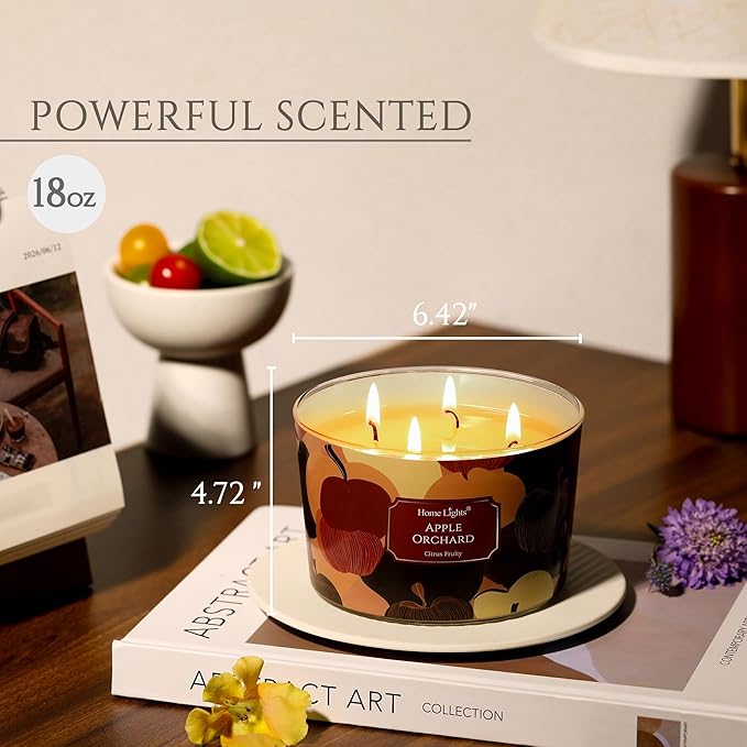 HomeLights Soy Wax Candles for Home Scented, 4-Wick Candles in Apple Orchard Scented, Aromatherapy Candles Gift for Parties, Relaxing, Eclectic Mixed Styles, 18oz