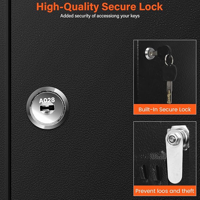 100 Keys Key Cabinet, Anti-Theft Key Lock Box with Key Tags, Adjustable Key Organizer Wall Safe for Car Office House Garage Rental Business