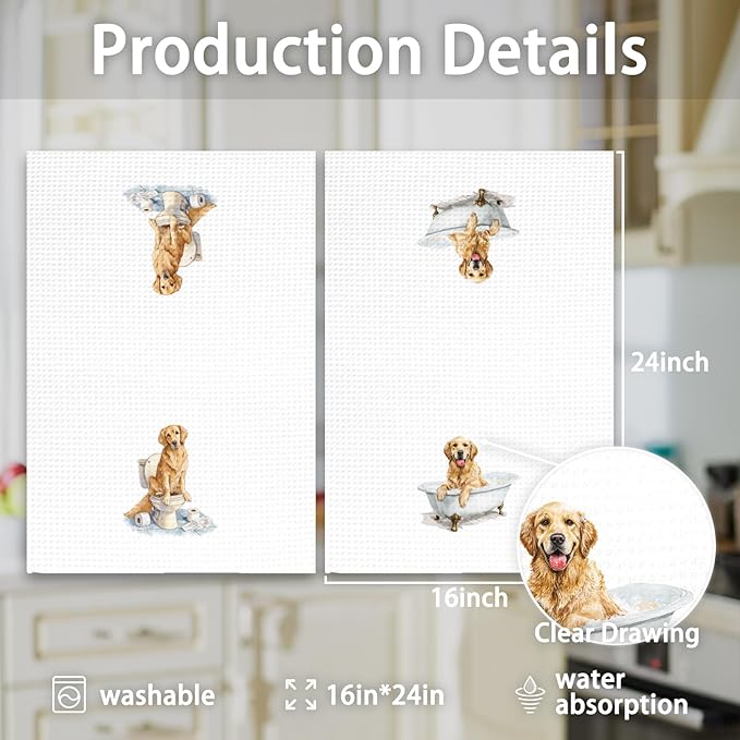 Funny Golden Retriever Dog Hand Towels Set of 2, Gifts for Golden Retriever Dog Owners Lovers, Puppy Pet Decor for Bathroom, Pet Lovers Gifts Toilet Hand Towels for Bathroom Washroom, 16x24In