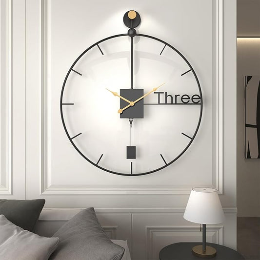 30 inch Large Wall Clocks Battery Operated Wall Clock with Pendulum, Silent Non-Ticking Metal Clock for Living Room Decor, Modern Decorative Hanging Clock for Bedroom, Office, Kitchen, Home