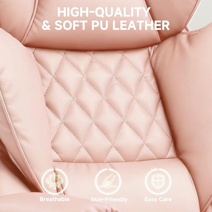 COMHOMA Big and Tall Office Chair, High Back Leather Gaming Chair with Footrest, Executive Ergonomic Office Chairs with Pocket Spring Lumbar Support and with Outward Fixed Soft Armrests