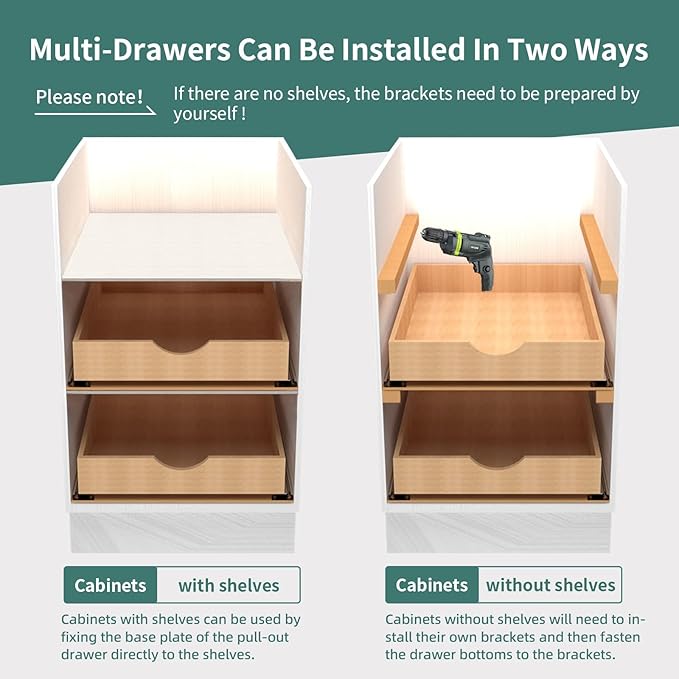 Pull Out Drawers for Kitchen Cabinets, Fully Assembled Wood Cabinet Pull Out Drawer, Pull Out Cabinet Organizer, Fast and Easy DIY Installation, 23”W x 21”D