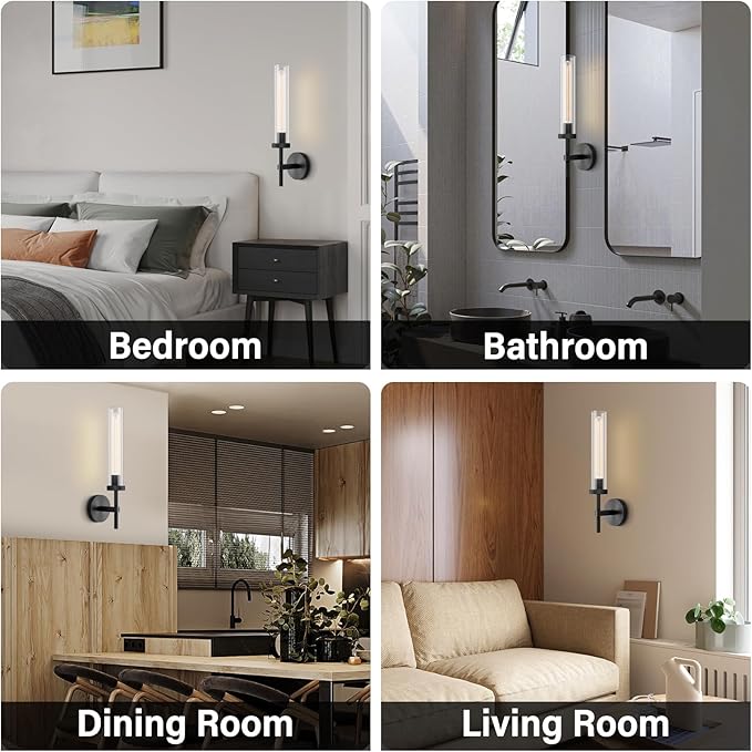 Black sconces Wall Lighting, 19" Knurling Wall Sconces Set of Two,Bathroom Vanity Light Fixtures, Modern Wall Lights for Mirror Living Room Hallway,Staircase