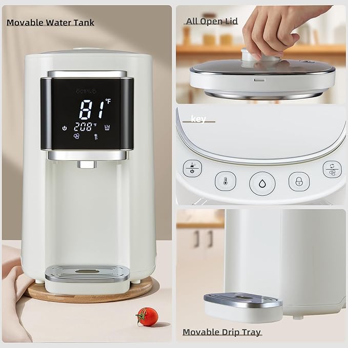 OCTAVO Water Boiler & Warmer 5 Liter, 304 Stainless Steel Water Tank, 700 Watt 6 Adjustable Water Temperature, LCD Touch Control Screen, Child Lock with Water Shortage Indicator