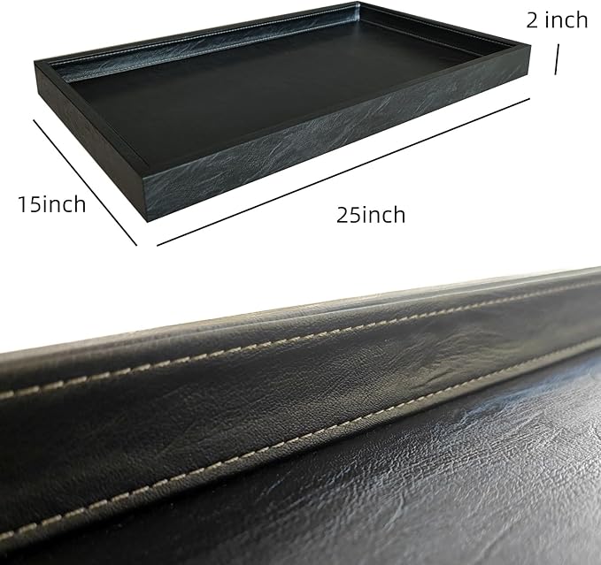 25 * 15 inches High-End Light Luxury Leather Rectangle Oversized Service Tray for Ottoman Tray, Coffee, Food, Family Dinner, Picnic, Party Essentials (Black, 25 * 15 inch)
