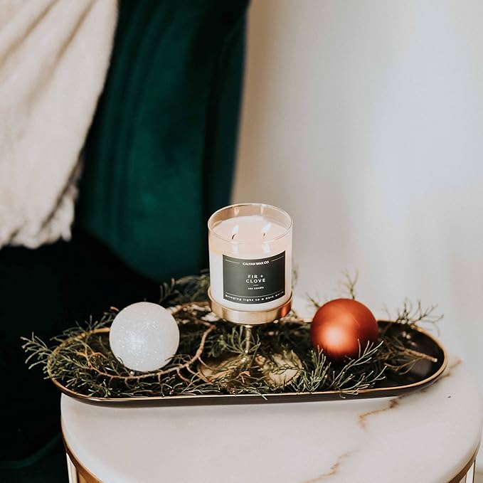 Calyan Wax Co. Fir & Clove 2 Wick Scented Candle - 37 Hour Burn - Luxury Non Toxic Soy Wax Candles - Long Lasting Large Glass Jar Candle for Home - 8.8oz