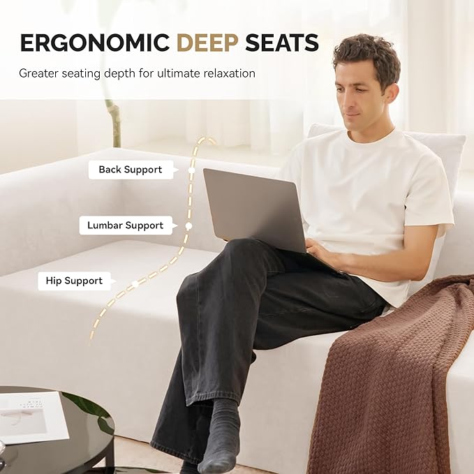 128" Oversized Modern Curved Sofa,Boneless Cloud Sectional Couch with Deep Seat,No Assembly Required Chenille Couches for Living Room,Beige,1 PCS