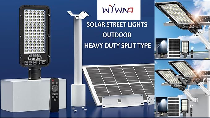 12000W Solar Street Lights Outdoor - 6500K Solar Parking Lot Lights Commercial Dusk to Dawn, Heavy Duty Split Type LED Solar Street Light Remote Control, Street Lights Solar Powered for Yard (2Pack)