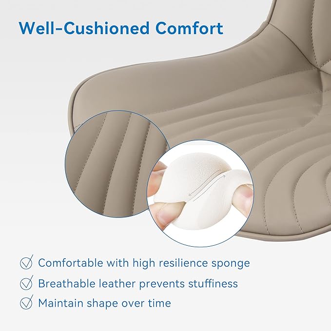 YOUNIKE Office Chair, Desk Chair with Wheels, Home Office Computer Task Chairs, Modern Faux Leather Padded Vanity Chair, Adjustable Swivel Armless Office Chairs with Back, Khaki