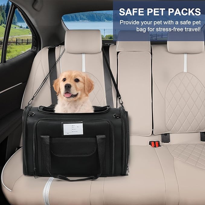 Pet Dog Cat Carrier Soft, Airline Approved Dog Carriers for Small Dogs, Washable Pet Carrier, Large Cat Travel Carriers, Portable TSA Carrier in Cabin, Soft Pet Bag Carrier for Puppy (Black)