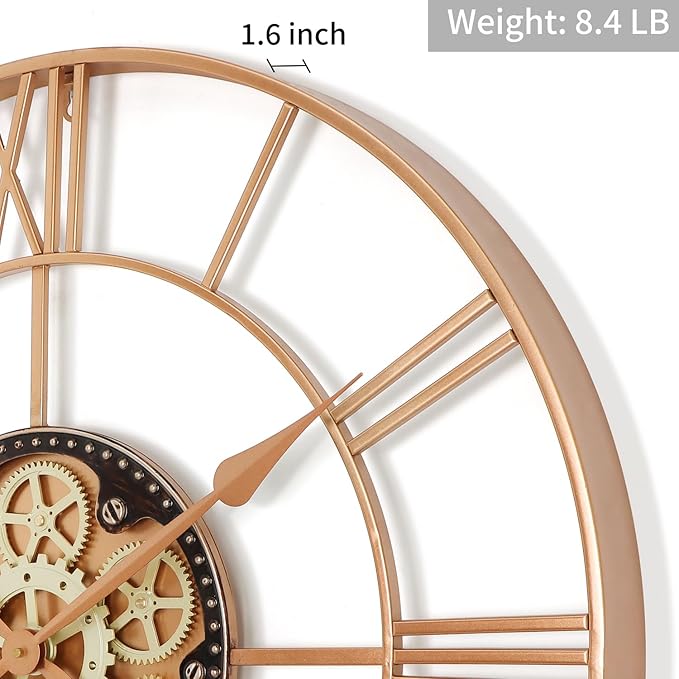 29 Inch Large Wall Clocks for Living Room Decor with Moving Gears,Large Wall Clock Industrial Steampunk,Oversized Metal Analog Wall Clocks for Farmhouse Home Battery Operated