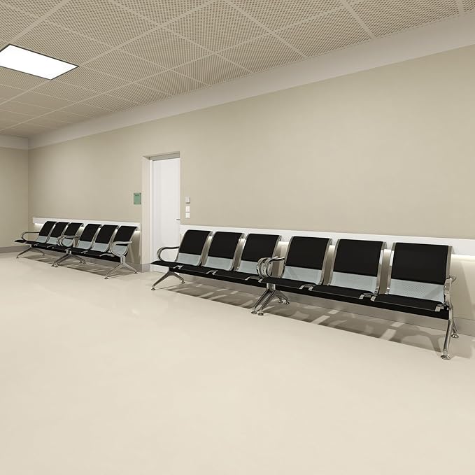 Kinfant 3-Seat Waiting Room Bench Set- PU Leather Office Chair Guest Reception Waiting Room Chair for Airport, Hospital, Bank, Salon, Barbershop, Black(Set of 4)