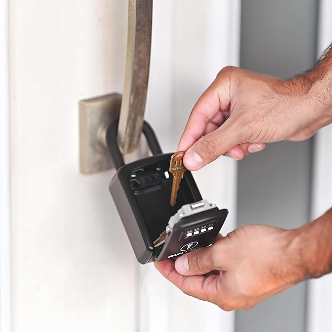 Iron Lock® Key Lock Box Portable with U-Shackle – Small Waterproof Heavy-Duty Metal Safe with 4-Digit Combination for Spare Keys Outside on Door Knob, Fence, or Gate (Black, Small)