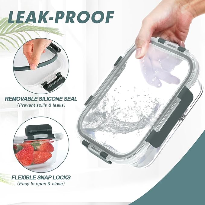 KOMUEE 30 oz 5 Pack Glass Meal Prep Containers, Glass Storage Containers with Lids - Dishwahser, Microwave, Oven and Freezer Safe