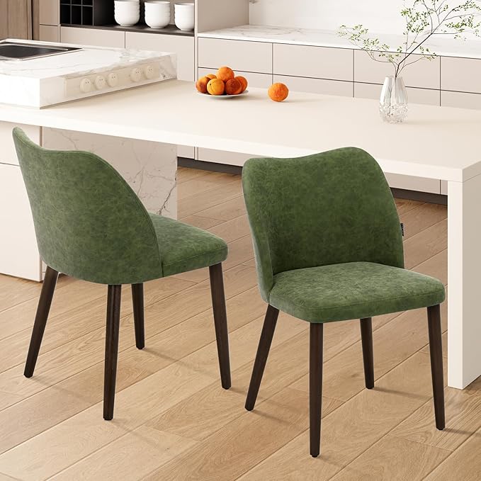 Wooden Dining Chairs Set of 2, Upholstered Kitchen Dining Room Chair, Modern Farmhouse Dinner Chair for Restaurant & Cafe, Green