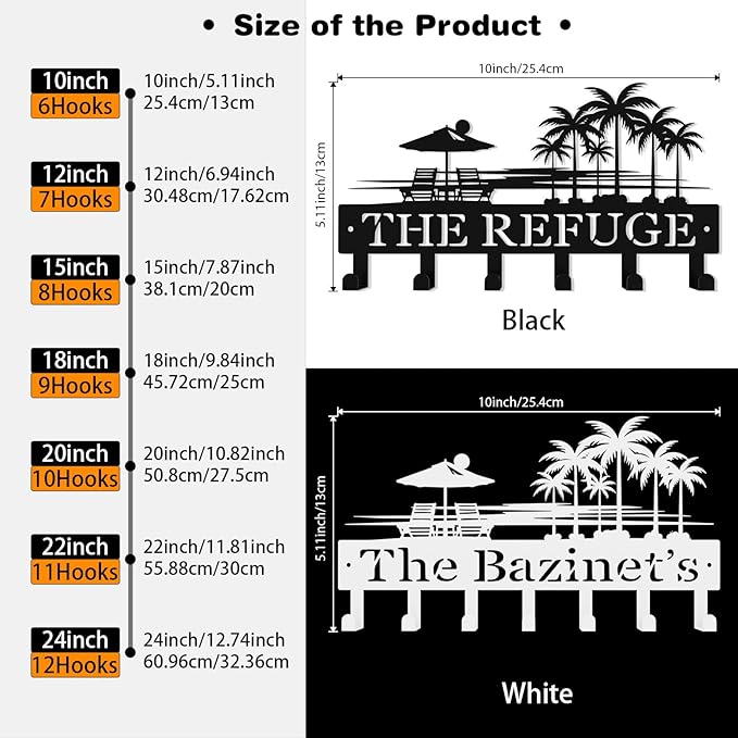 Tropical Key Hook Wall Decor,Personalized Key Holder of Palm Tree & Beach Lounge Chair Design,Stylish Key Holder Wall Mounted for Hallway,Front Door,Entryway