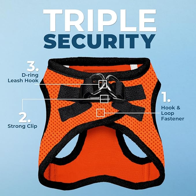 Best Pet Supplies Voyager Step-in Air Harness - All Weather Mesh, Reflective, No Pull Harness for Dogs, Cats - Secure with Hook & Loop Fastener, Buckle, Double D-Rings - Orange/Black Trim, L