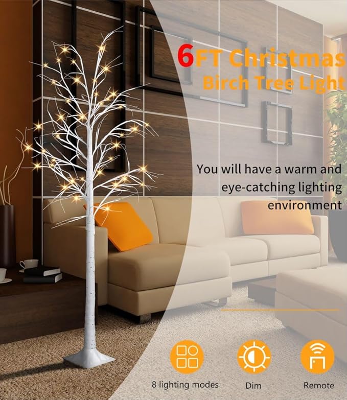 Lighted Tree,2 Pack 6 Ft 240 Led Warm White Birch Tree Light Detachable Tree Light Fairy Light Spirit Tree Fall Decor for Home Twinkling Tree Party Bedroom Wedding Thanksgiving Christmas Decorations