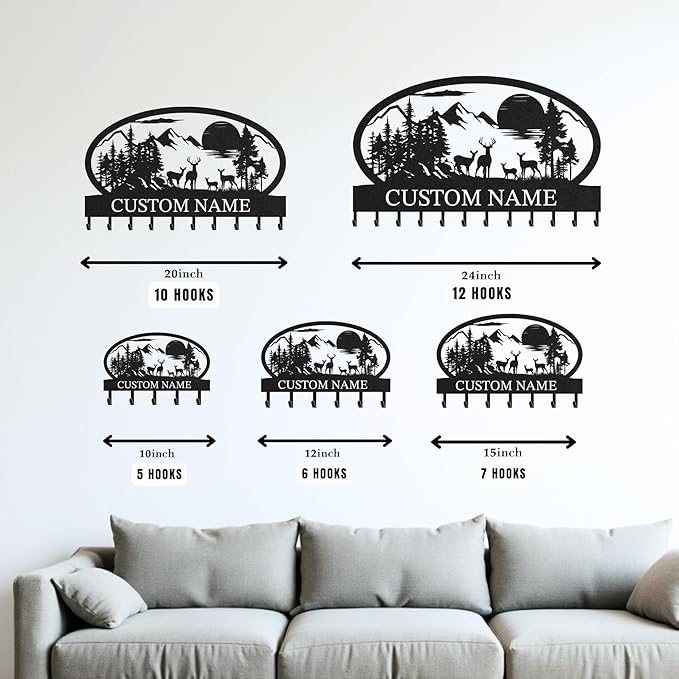 Personalized Key Holder for Wall, Custom Metal Deer Cabin Key Hooks with Name, Metal Jacket Holder Hooks Organizer Rack, Coat Hanger Decor for Kitchen, Entryway, Hallway, Office, Doorway